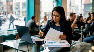 Consultant reviewing healthcare agency reports